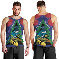 New Zealand Christmas In July Men Tank Top Kowhai Tui Bird With Pohutukawa - Blue LT14 - Polynesian Pride