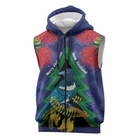 New Zealand Christmas In July Sleeveless Zip Hoodie Kowhai Tui Bird With Pohutukawa - Blue LT14 Blue - Polynesian Pride