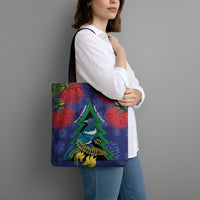 New Zealand Christmas In July Tote Bag Kowhai Tui Bird With Pohutukawa - Blue LT14 - Polynesian Pride