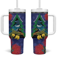 New Zealand Christmas In July Tumbler With Handle Kowhai Tui Bird With Pohutukawa - Blue LT14 One Size: 40 oz Blue - Polynesian Pride