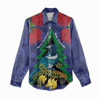 New Zealand Christmas In July Women Casual Shirt Kowhai Tui Bird With Pohutukawa - Blue LT14 - Polynesian Pride