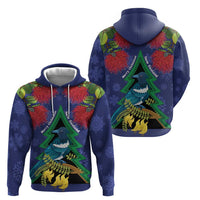 New Zealand Christmas In July Zip Hoodie Kowhai Tui Bird With Pohutukawa - Blue LT14 - Polynesian Pride