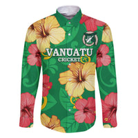 Custom Vanuatu Cricket Family Matching Off The Shoulder Long Sleeve Dress and Hawaiian Shirt 2024 Tropical Flowers Version LT14 Dad's Shirt - Long Sleeve Green - Polynesian Pride