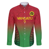 Custom Vanuatu Cricket Family Matching Off The Shoulder Long Sleeve Dress and Hawaiian Shirt 2024 Polynesian Pattern Sporty Style LT14 Dad's Shirt - Long Sleeve Red - Polynesian Pride