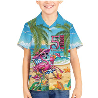 Flamingo Aloha Hawaii Family Matching Mermaid Dress and Hawaiian Shirt It's 5 OClock Somewhere Tropical Vibes LT14 Son's Shirt Blue - Polynesian Pride