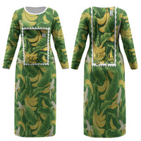 Aloha Hawaii Maia Family Matching Long Sleeve Bodycon Dress and Hawaiian Shirt Hawaiian Banana Stylized Stamp LT14 Mom's Dress Green - Polynesian Pride