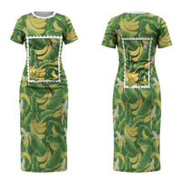Aloha Hawaii Maia Family Matching Short Sleeve Bodycon Dress and Hawaiian Shirt Hawaiian Banana Stylized Stamp LT14 Mom's Dress Green - Polynesian Pride