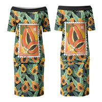 Aloha Hawaii Mikana Couples Matching Puletasi and Hawaiian Shirt Hawaiian Papaya Stylized Stamp LT14 - Polynesian Pride