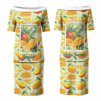 Aloha Hawaii Manako Palaka Motifs Couples Matching Puletasi and Long Sleeve Button Shirt Hawaiian Mango Stylized Stamp LT14 - Polynesian Pride