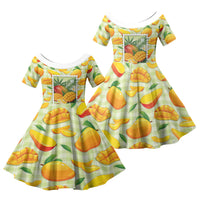 Aloha Hawaii Manako Palaka Motifs Family Matching Summer Maxi Dress and Hawaiian Shirt Hawaiian Mango Stylized Stamp LT14 Daughter's Dress Yellow - Polynesian Pride