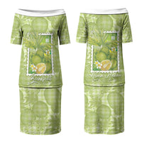 Aloha Hawaii Ulu Palaka Motifs Couples Matching Puletasi and Long Sleeve Button Shirt Hawaiian Breadfruit Stylized Stamp LT14 - Polynesian Pride