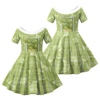 Aloha Hawaii Ulu Palaka Motifs Family Matching Long Sleeve Bodycon Dress and Hawaiian Shirt Hawaiian Breadfruit Stylized Stamp LT14 Daughter's Dress Green - Polynesian Pride