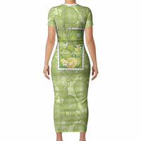 Aloha Hawaii Ulu Palaka Motifs Short Sleeve Bodycon Dress Hawaiian Breadfruit Stylized Stamp LT14 - Polynesian Pride