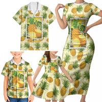 Aloha Hawaii Hala Kahiki Palaka Motifs Family Matching Short Sleeve Bodycon Dress and Hawaiian Shirt Hawaiian Pineapple Stylized Stamp LT14 - Polynesian Pride