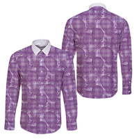 Poni Hawaii Breadfruit Palaka Motifs Family Matching Tank Maxi Dress and Hawaiian Shirt LT14 Dad's Shirt - Long Sleeve Purple - Polynesian Pride