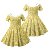 Melemele Hawaii Breadfruit Palaka Motifs Family Matching Long Sleeve Bodycon Dress and Hawaiian Shirt LT14 Daughter's Dress Yellow - Polynesian Pride