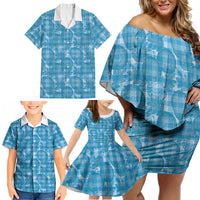 Polu Hawaii Breadfruit Palaka Motifs Family Matching Off Shoulder Short Dress and Hawaiian Shirt LT14 - Polynesian Pride