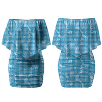 Polu Hawaii Breadfruit Palaka Motifs Family Matching Off Shoulder Short Dress and Hawaiian Shirt LT14 Mom's Dress Blue - Polynesian Pride