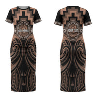 Aotearoa Kati Mamoe Personalised Couples Matching Short Sleeve Bodycon Dress and Hawaiian Shirt Maori Iwi Poutama Puhoro Tattoo LT14 - Polynesian Pride