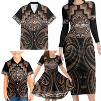 Aotearoa Kati Mamoe Personalised Family Matching Long Sleeve Bodycon Dress and Hawaiian Shirt Maori Iwi Poutama Puhoro Tattoo LT14 - Polynesian Pride