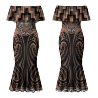Aotearoa Kati Mamoe Personalised Family Matching Mermaid Dress and Hawaiian Shirt Maori Iwi Poutama Puhoro Tattoo LT14 Mom's Dress Brown - Polynesian Pride