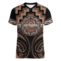 Aotearoa Kati Mamoe Personalised Women V-Neck T-Shirt Maori Iwi Poutama Puhoro Tattoo LT14 Female Brown - Polynesian Pride