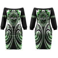 Aotearoa Ngati Awa Personalised Couples Matching Off The Shoulder Long Sleeve Dress and Long Sleeve Button Shirt Maori Iwi Poutama Puhoro Tattoo LT14 - Polynesian Pride