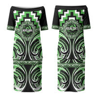 Aotearoa Ngati Awa Personalised Family Matching Puletasi and Hawaiian Shirt Maori Iwi Poutama Puhoro Tattoo LT14 Mom's Dress Green - Polynesian Pride