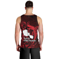 French Polynesia Tahiti Men Tank Top Polynesian Shark Tattoo With Hibiscus Red Version LT14 - Polynesian Pride