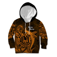 French Polynesia Bora Bora Kid Hoodie Polynesian Shark Tattoo With Hibiscus Red Version LT14 Gold - Polynesian Pride
