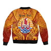 Personalised French Polynesia Bomber Jacket Coat Of Arms With Polynesian Plumeria LT14 - Polynesian Pride