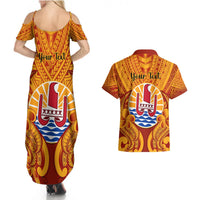 Personalised French Polynesia Couples Matching Summer Maxi Dress and Hawaiian Shirt Coat Of Arms With Polynesian Plumeria LT14 - Polynesian Pride