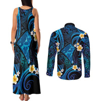 Tokelau Fakaofo Atoll Couples Matching Tank Maxi Dress and Long Sleeve Button Shirt Polynesian Tattoo Plumeria With Map LT14 - Polynesian Pride