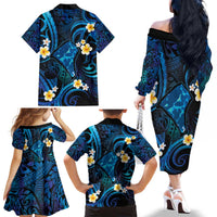 Tokelau Fakaofo Atoll Family Matching Off The Shoulder Long Sleeve Dress and Hawaiian Shirt Polynesian Tattoo Plumeria With Map LT14 - Polynesian Pride