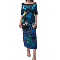 Tokelau Fakaofo Atoll Family Matching Puletasi and Hawaiian Shirt Polynesian Tattoo Plumeria With Map LT14 Mom's Dress Blue - Polynesian Pride
