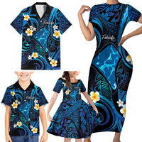 Tokelau Fakaofo Atoll Family Matching Short Sleeve Bodycon Dress and Hawaiian Shirt Polynesian Tattoo Plumeria With Map LT14 - Polynesian Pride