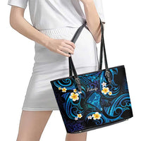 Tokelau Fakaofo Atoll Leather Tote Bag Polynesian Tattoo Plumeria With Map LT14 - Polynesian Pride