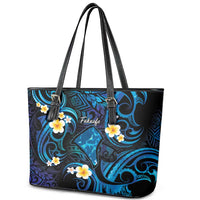Tokelau Fakaofo Atoll Leather Tote Bag Polynesian Tattoo Plumeria With Map LT14 - Polynesian Pride