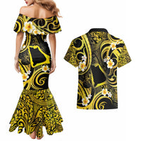 Tokelau Atafu Atoll Couples Matching Mermaid Dress and Hawaiian Shirt Polynesian Tattoo Plumeria With Map LT14 - Polynesian Pride