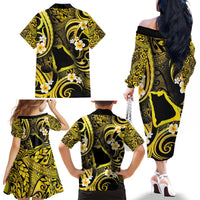 Tokelau Atafu Atoll Family Matching Off The Shoulder Long Sleeve Dress and Hawaiian Shirt Polynesian Tattoo Plumeria With Map LT14 - Polynesian Pride
