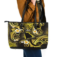 Tokelau Atafu Atoll Leather Tote Bag Polynesian Tattoo Plumeria With Map LT14 - Polynesian Pride