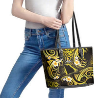 Tokelau Atafu Atoll Leather Tote Bag Polynesian Tattoo Plumeria With Map LT14 - Polynesian Pride
