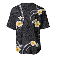 Black And Gray Baseball Jersey Curves Polynesian Tattoo Mix Plumeria Flowers LT14 - Polynesian Pride