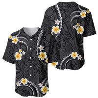 Black And Gray Baseball Jersey Curves Polynesian Tattoo Mix Plumeria Flowers LT14 - Polynesian Pride