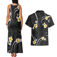 Black And Gray Couples Matching Tank Maxi Dress and Hawaiian Shirt Curves Polynesian Tattoo Mix Plumeria Flowers LT14 - Polynesian Pride
