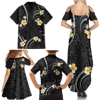 Black And Gray Family Matching Summer Maxi Dress and Hawaiian Shirt Curves Polynesian Tattoo Mix Plumeria Flowers LT14 - Polynesian Pride