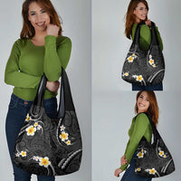 Black And Gray Grocery Bag Curves Polynesian Tattoo Mix Plumeria Flowers LT14 - Polynesian Pride