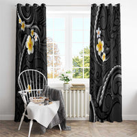 Black And Gray Window Curtain Curves Polynesian Tattoo Mix Plumeria Flowers