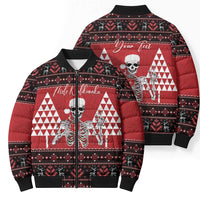 Personalized Hawaii Skull Christmas Bomber Puffer Jacket Mele Kalikimaka Hawaiian Kakau - Polynesian Pride