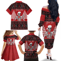 Personalized Hawaii Skull Christmas Family Matching Off The Shoulder Long Sleeve Dress and Hawaiian Shirt Mele Kalikimaka Hawaiian Kakau LT14 - Polynesian Pride